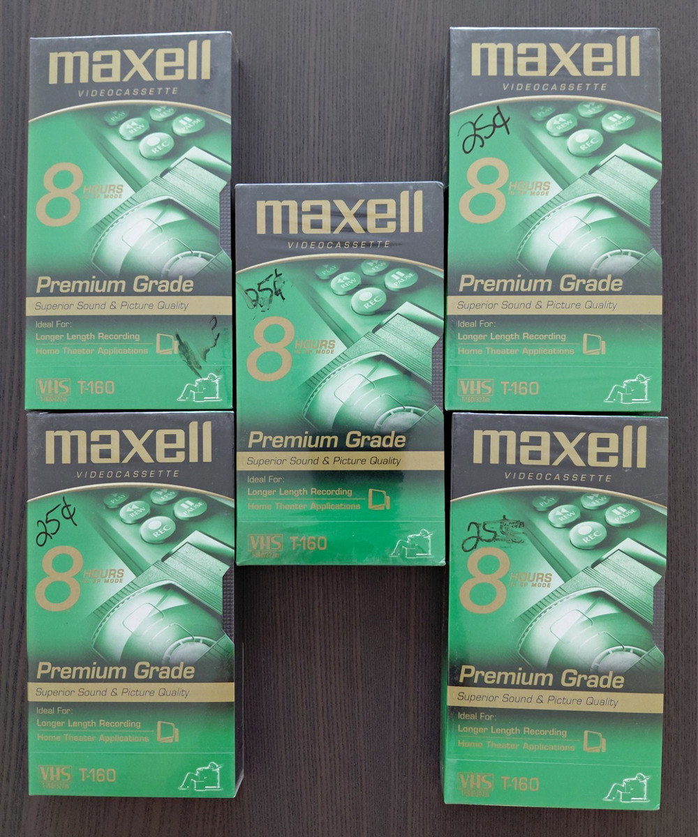 Maxell T-160 Premium Grade VHS 8 Hr Recordable Blank Tapes Lot of 5
